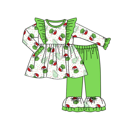 preorder GLP1933 Christmas green face long sleeve green pants girls set