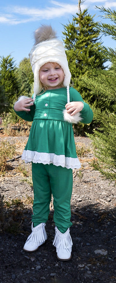 preorder GLP1945 Christmas green long sleeve pants cute girls set toddle set