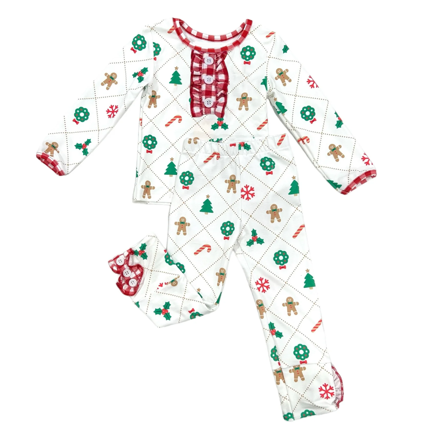 preorder GLP1947 Christmas cane candy gingerbread man tree long sleeve pants girls pajamas