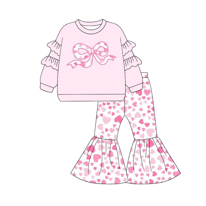 preorder GLP1951 Valentine Day bows pink long sleeve pink heart pants girls set