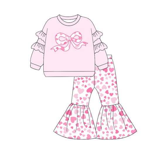 preorder GLP1951 Valentine Day bows pink long sleeve pink heart pants girls set