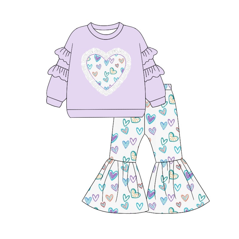 preorder GLP1957 Valentine Day colorful heart purple long sleeve pants girls set