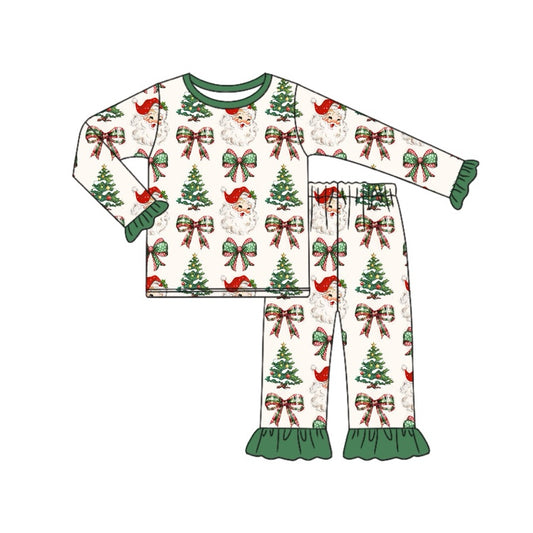 preorder GLP1960 Christmas Santa bows green tree long sleeve pants girls pajamas