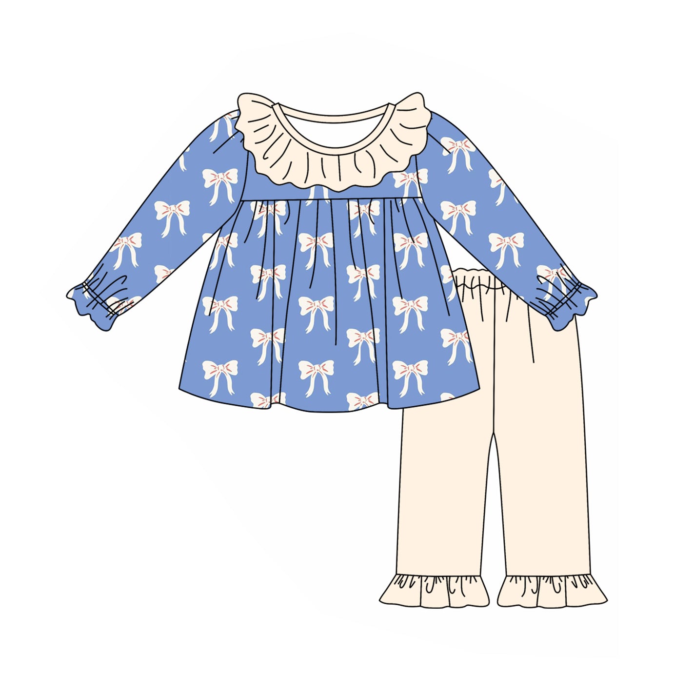 preorder GLP1972 cute bows blue long sleeve light yellow pants girls set