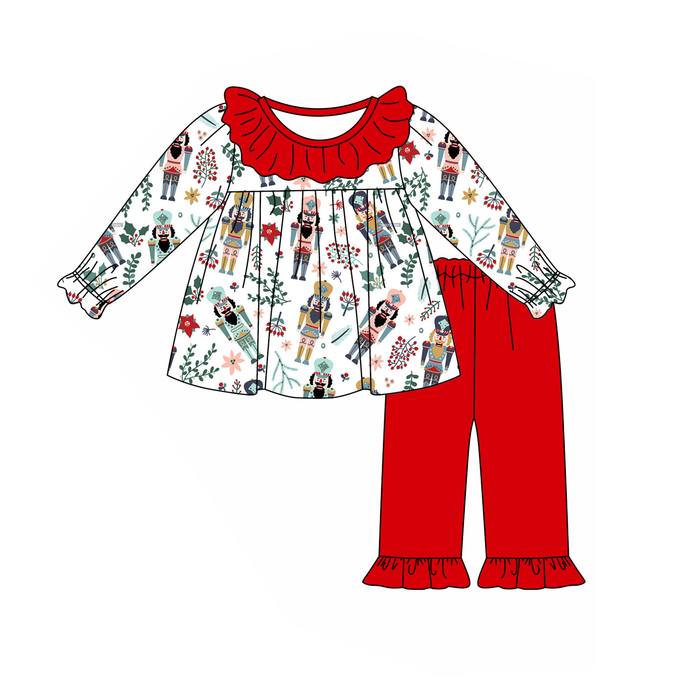 preorder GLP1976 Christmas cartoon soldier holly berry long sleeve red pants girls set