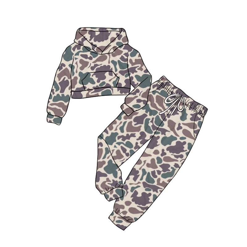 preorder GLP1978 dark grey camo pocket hoodie long sleeve pants girls set