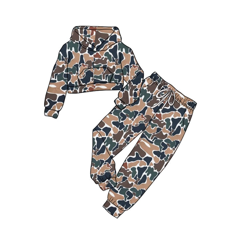 preorder GLP1980 dark brown camo pocket hoodie long sleeve pants girls set