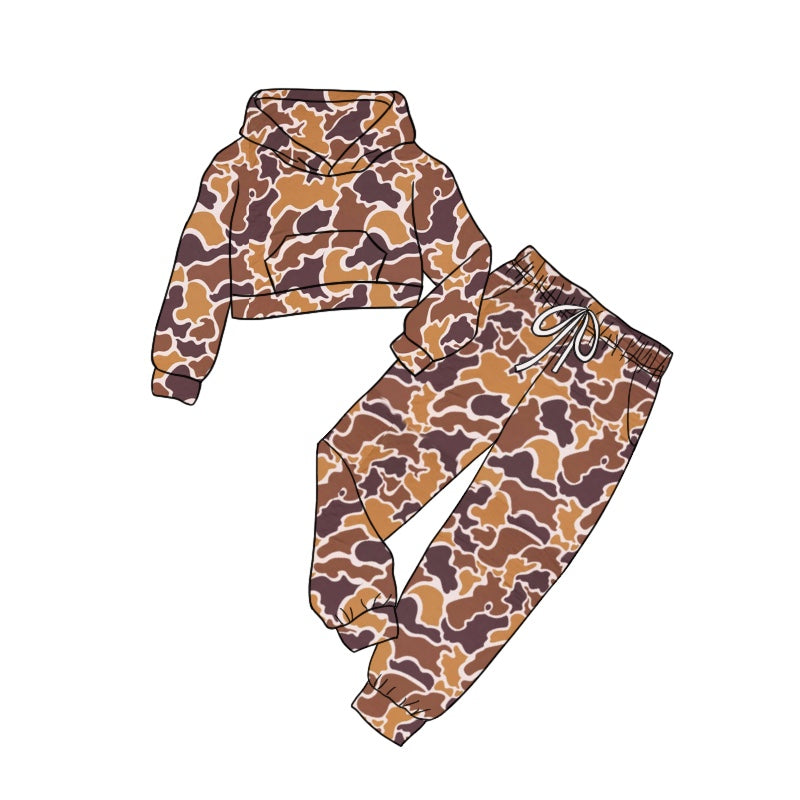 preorder GLP1981 brown camo pocket hoodie long sleeve pants girls set