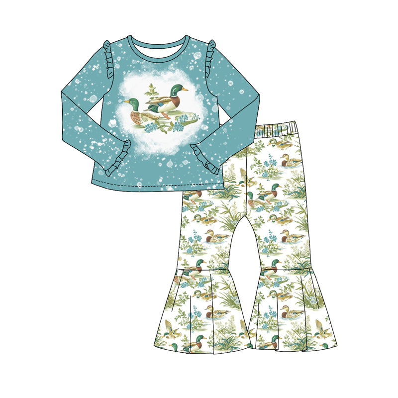 preorder GLP1990 cute mallard duck blue long sleeve pants girls set