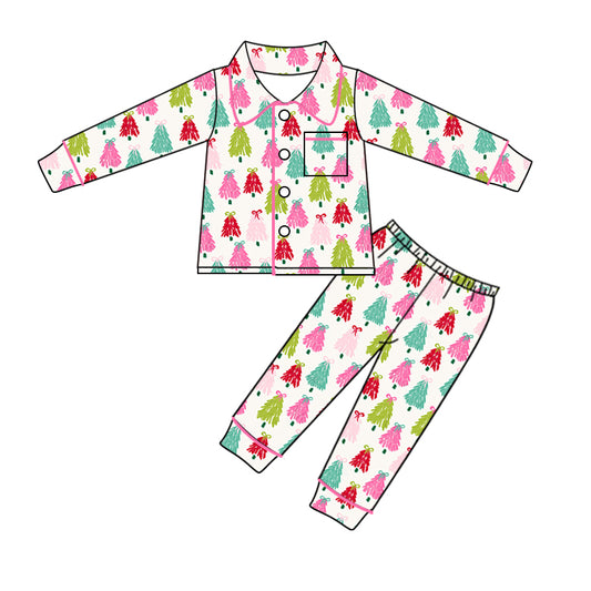 preorder GLP1995 Christmas colorful tree long sleeve pants girls pajamas