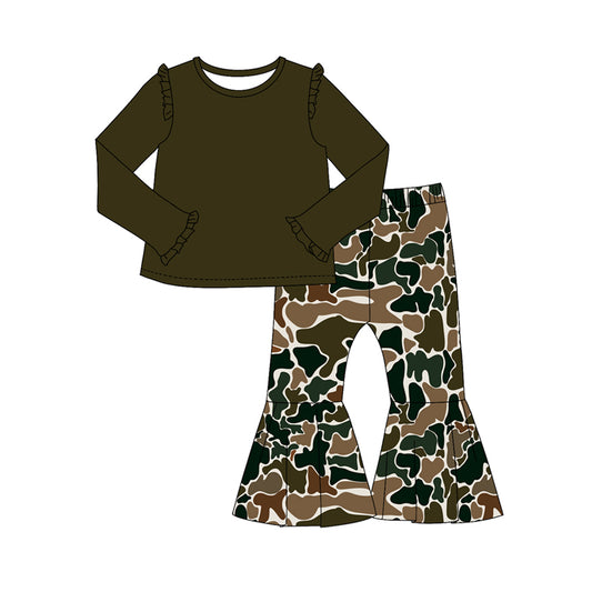 preorder GLP2002 dark green long sleeve dark green camo pants girls set