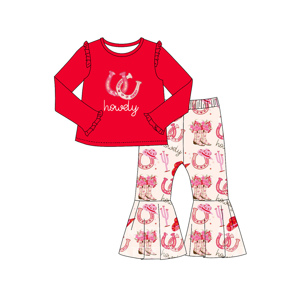 preorder GLP2013 Western howdy red long sleeve boots cactus pants girls set
