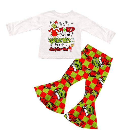 preorder GLP2017 Christmas green face long sleeve red green checkered pants girls set