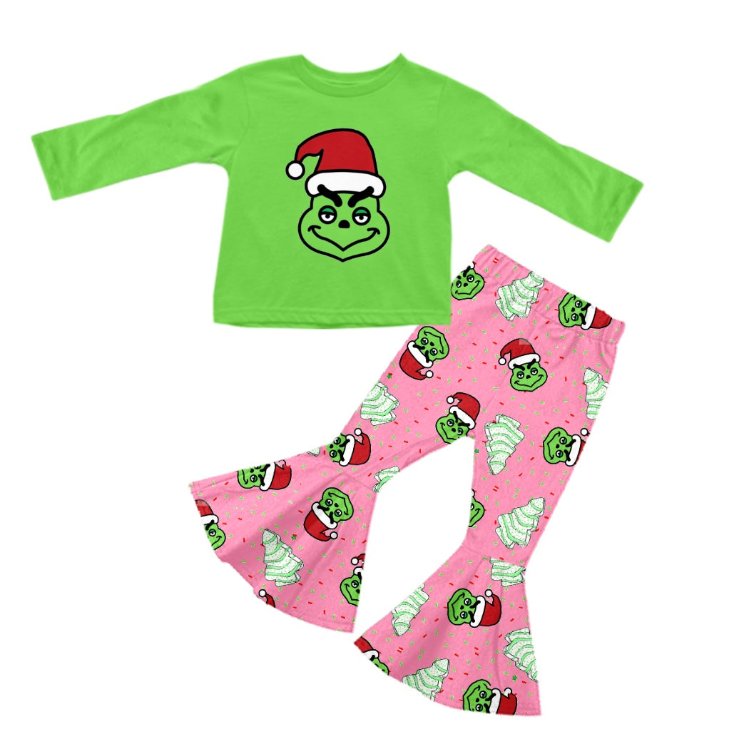 preorder GLP2018 Christmas green face long sleeve tree pink pants girls set