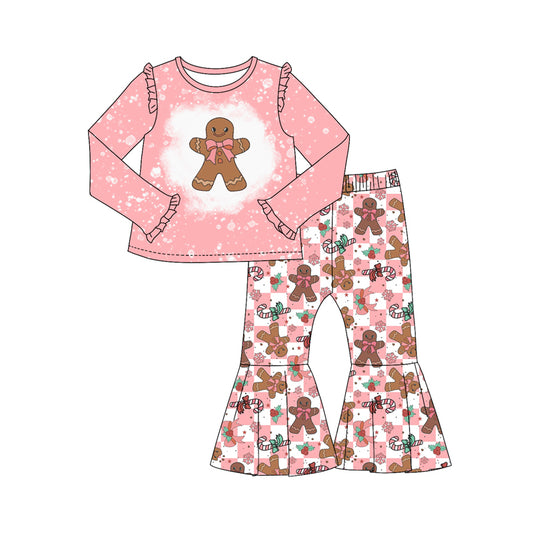 preorder GLP2024 Christmas gingerbread man pink long sleeve holly berry pink checkered pants girls set