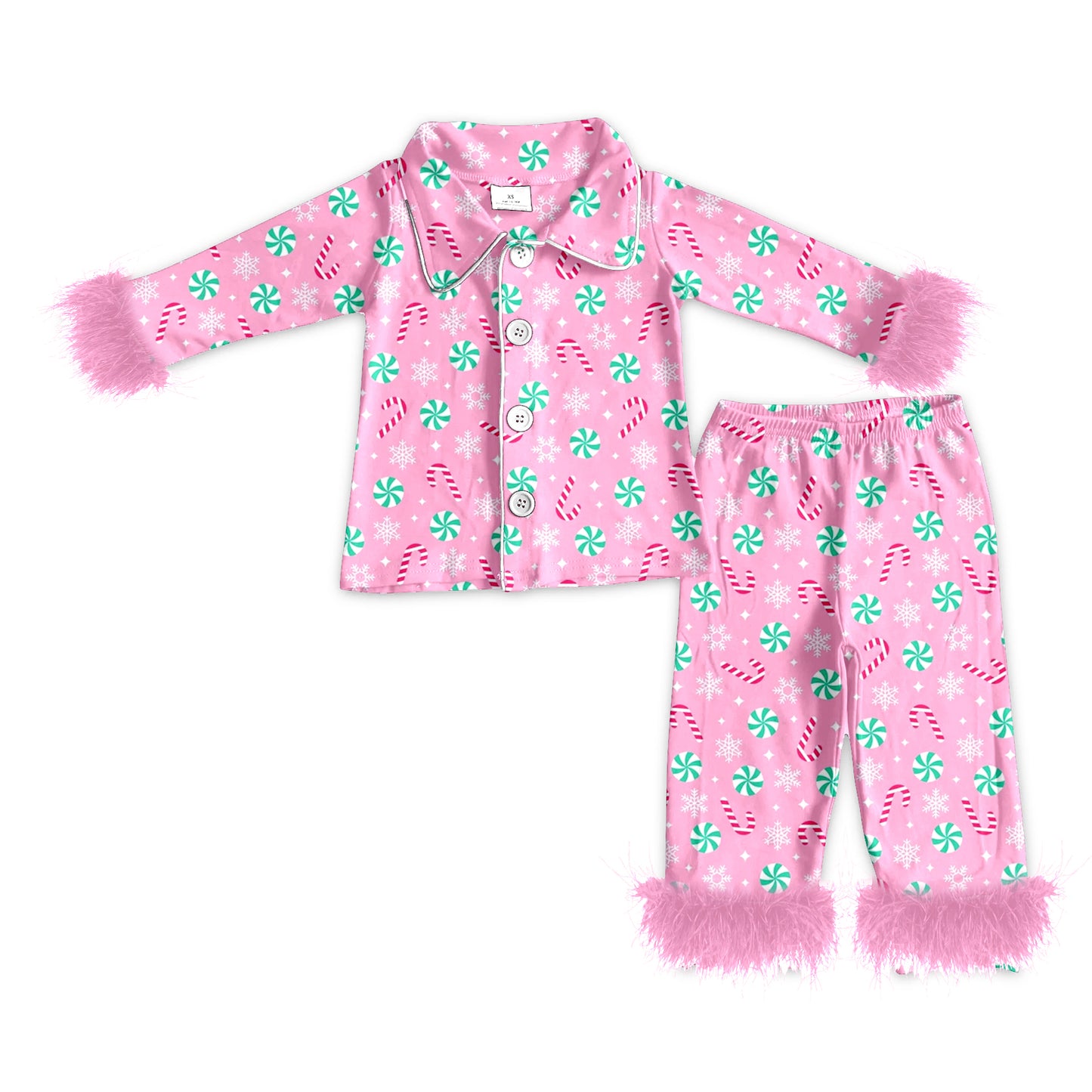 preorder GLP2028 Christmas cane candy flowers hot pink long sleeve pants adult women fluffy pajamas