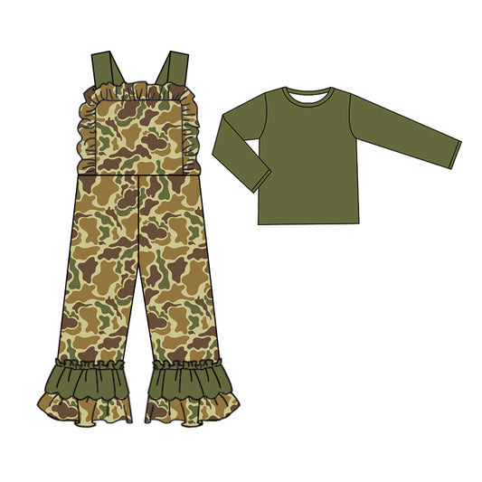 Preorder GLP2042 dark green long sleeve camo sleeveless girls jumpsuits girls set