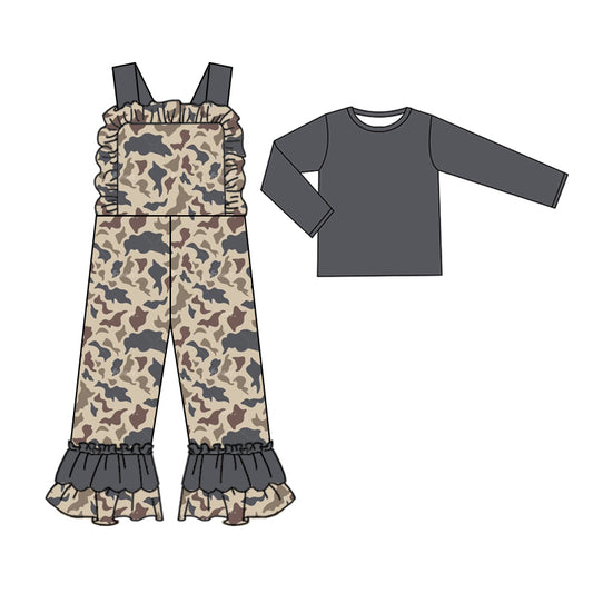 Preorder GLP2043 dark grey long sleeve camo sleeveless girls jumpsuits girls set