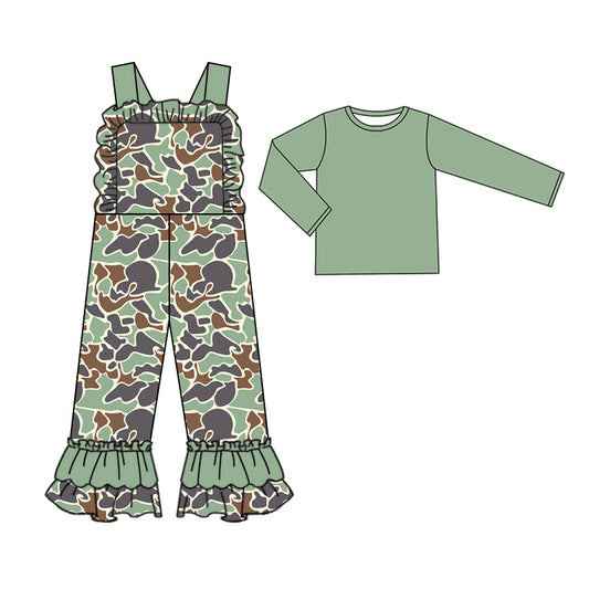 Preorder GLP2044 dark green long sleeve camo sleeveless girls jumpsuits girls set