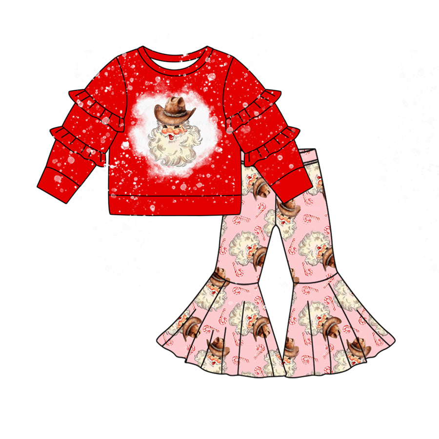 Preorder GLP2074 Christmas Santa red long sleeve cane candy pink pants girls set