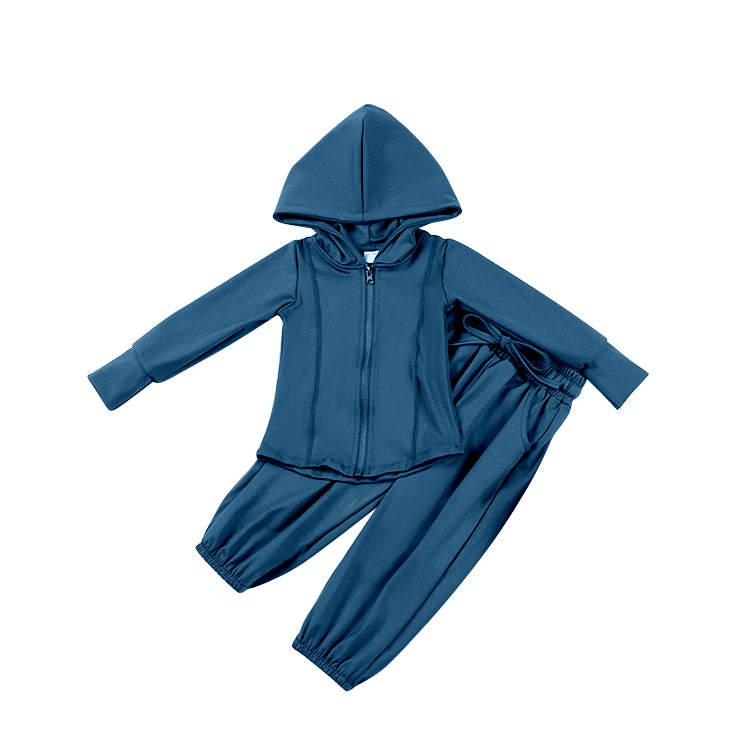 Preorder GLP2084 blue zipper long sleeve hoodie pants girls set