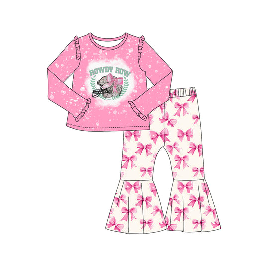 Preorder GLP2087 football team rowdy row hot pink long sleeve bows pants girls set