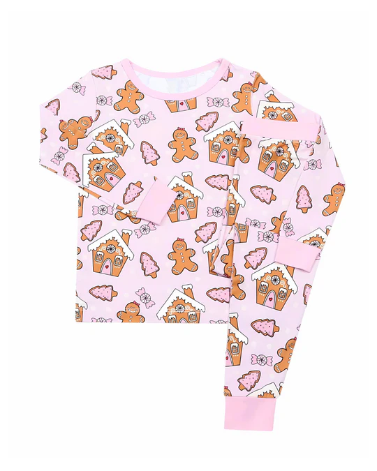 Preorder GLP2091 Christmas gingerbread man tree pink long sleeve pants girls pajamas