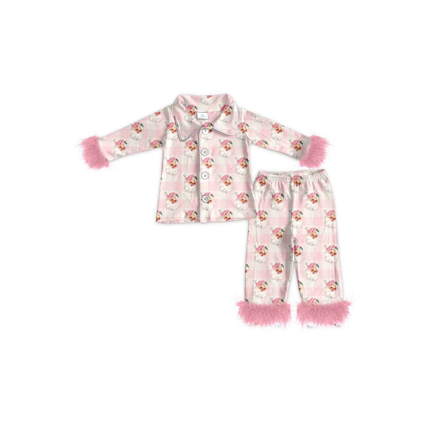 preorder GLP2092 Christmas Santa pink checkered long sleeve pants girls fluffy pajamas