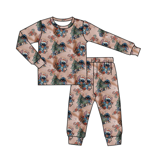 Preorder GLP2103 Christmas cartoon animals pink long sleeve pants girls pajamas