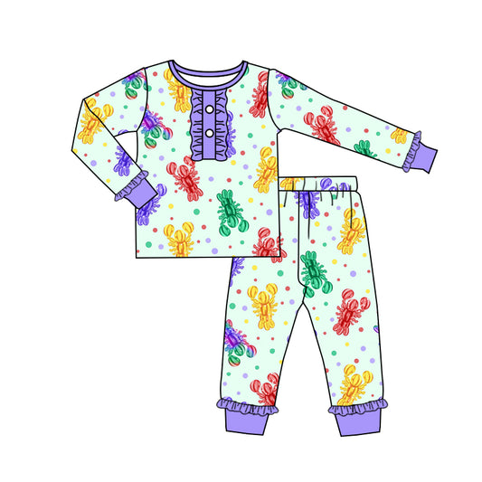 Preorder GLP2112 Mardi Gras colorful crayfish purple long sleeve pants girls pajamas