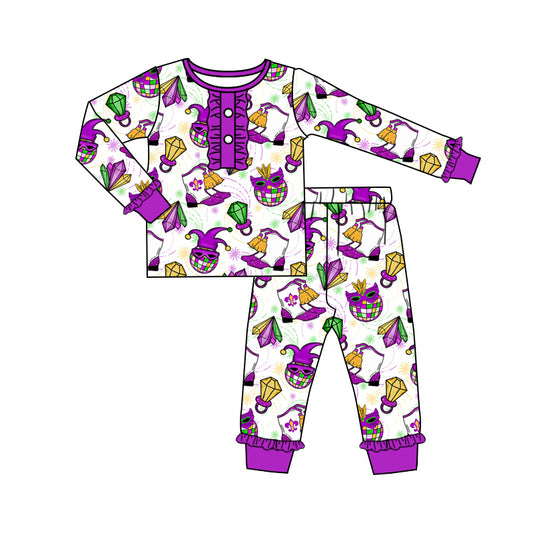 Preorder GLP2113 Mardi Gras cartoon boots light purple long sleeve pants girls pajamas