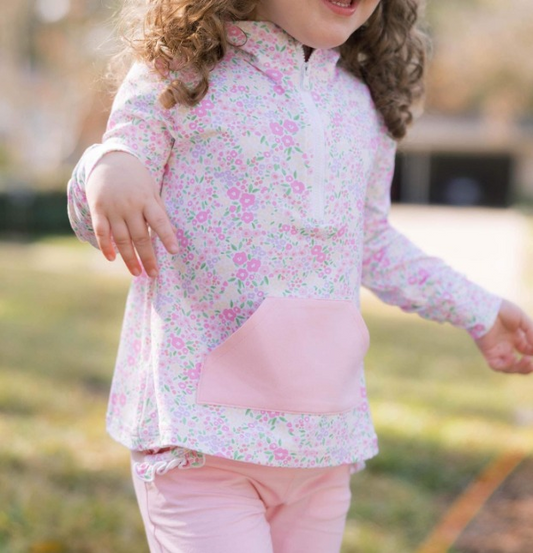 preorder GLP2118 colorful flowers pink pockets long sleeve pullover pink pants girls set