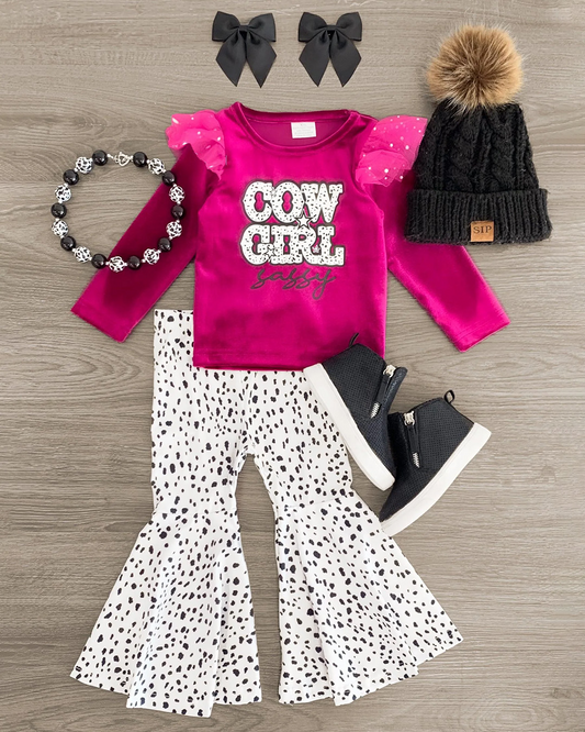 preorder GLP2129 cowgirl sassy hot pink long sleeve leopard pants girls set