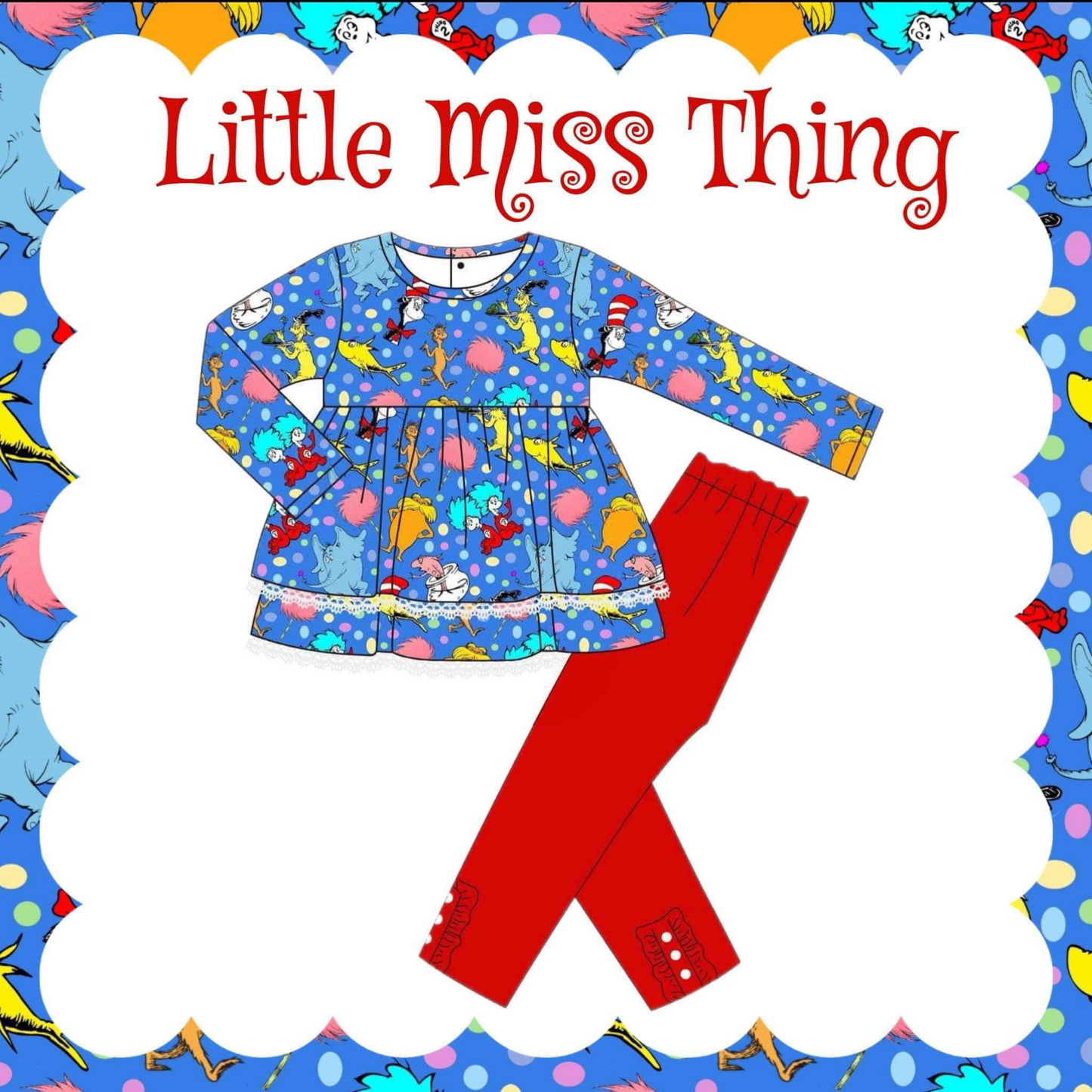 preorder GLP2170 Christmas Dr little miss thing blue long sleeve red pants girls set