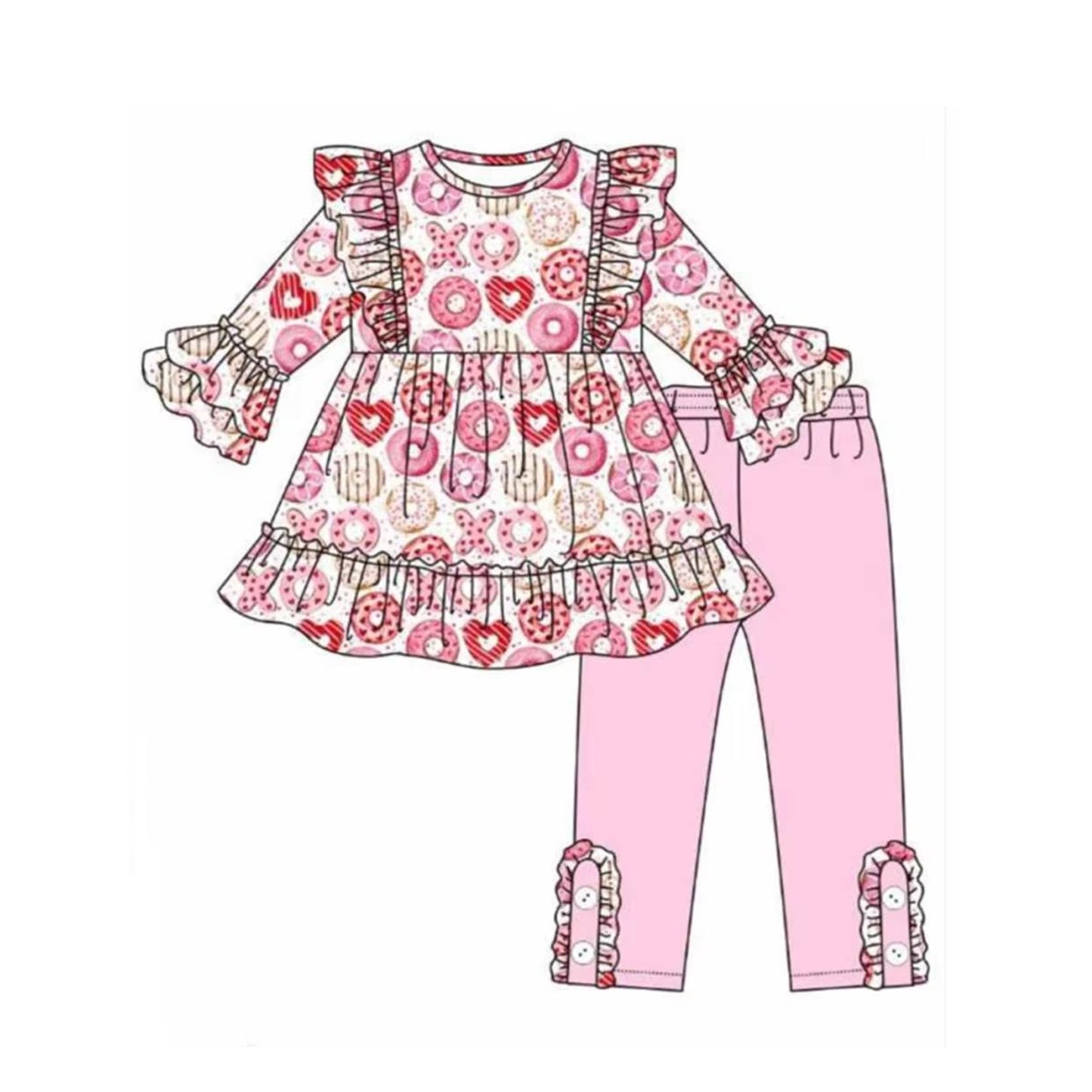 preorder GLP2183 Valentine's Day XO heart count long sleeve pink pants girls set