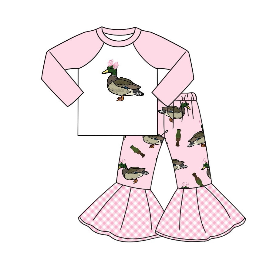 Preorder GLP2188 cute mallard duck pink long sleeve pants girls set