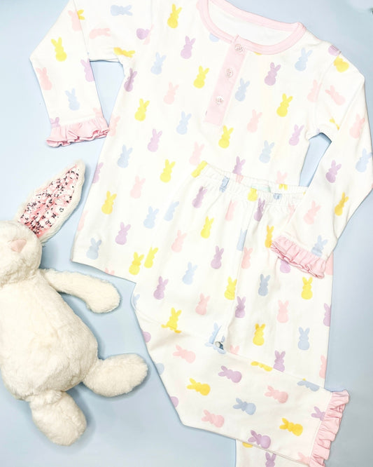 Preorder GLP2202 Easter colorful bunny rabbit pink long sleeve pants girls pajamas