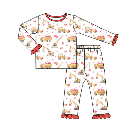 Preorder GLP2203 Valentine's Day heat construction red long sleeve pants girls pajamas