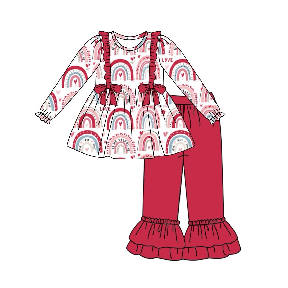 Preorder GLP2204 Valentine's Day heart rainbow long sleeve red pants girls set