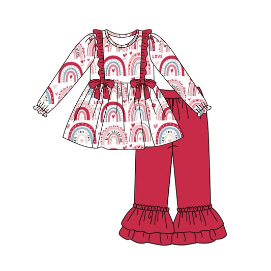 Preorder GLP2204 Valentine's Day heart rainbow long sleeve red pants girls set