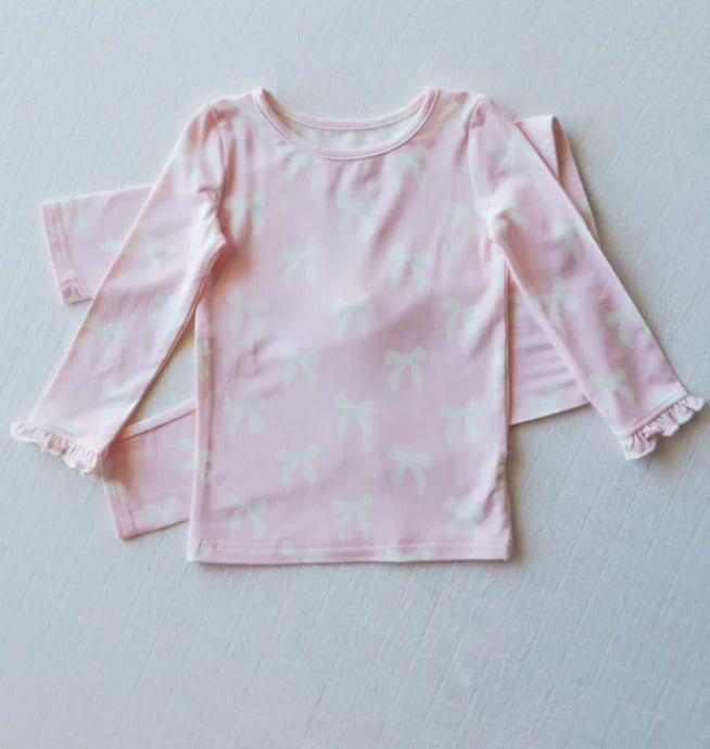Preorder GLP2205 cute bows pink long sleeve pants girls pajamas