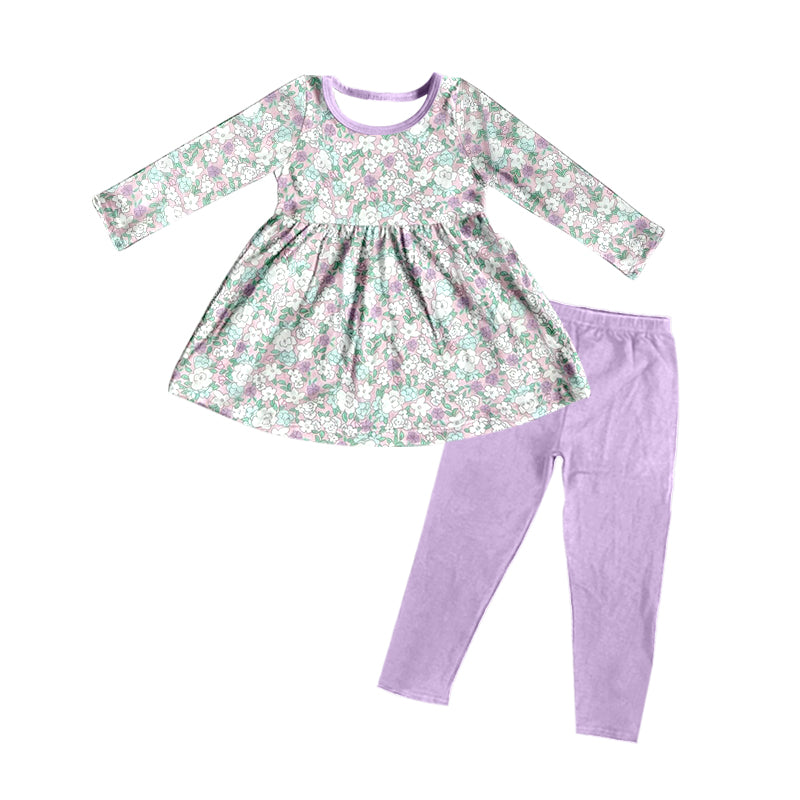 Preorder GLP2207 colorful flowers long sleeve purple pants girls floral set