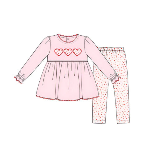 preorder GLP2223 Valentine's Day red heart pink long sleeve red dot pants girls set