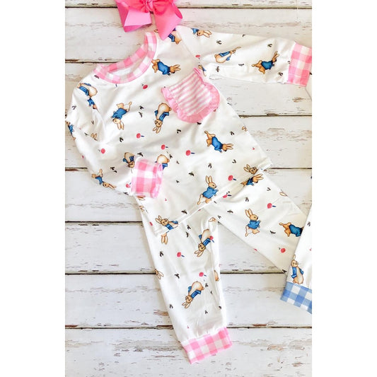 Preorder GLP2226 Easter bunny rabbit pocket pink long sleeve pants girls pajamas