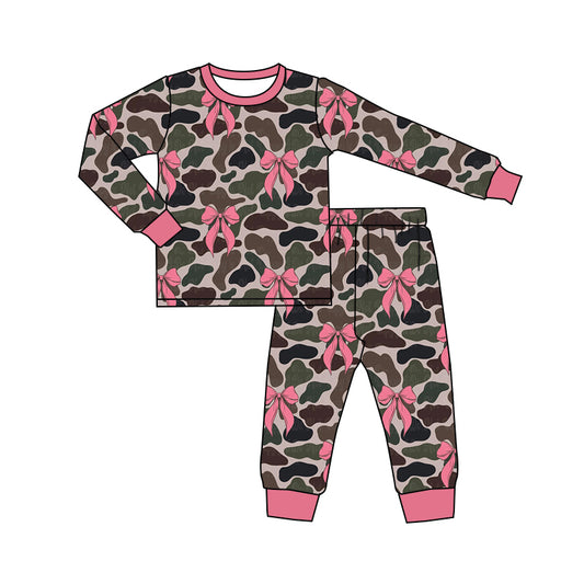 preorder GLP2229 hunting camo duck camo pink bows long sleeve pants girls pajamas