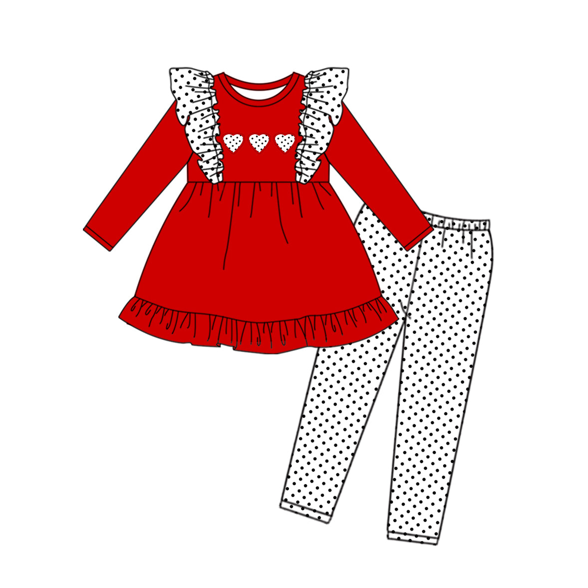 preorder GLP2238 Valentine's Day heart red long sleeve black dot pants girls set
