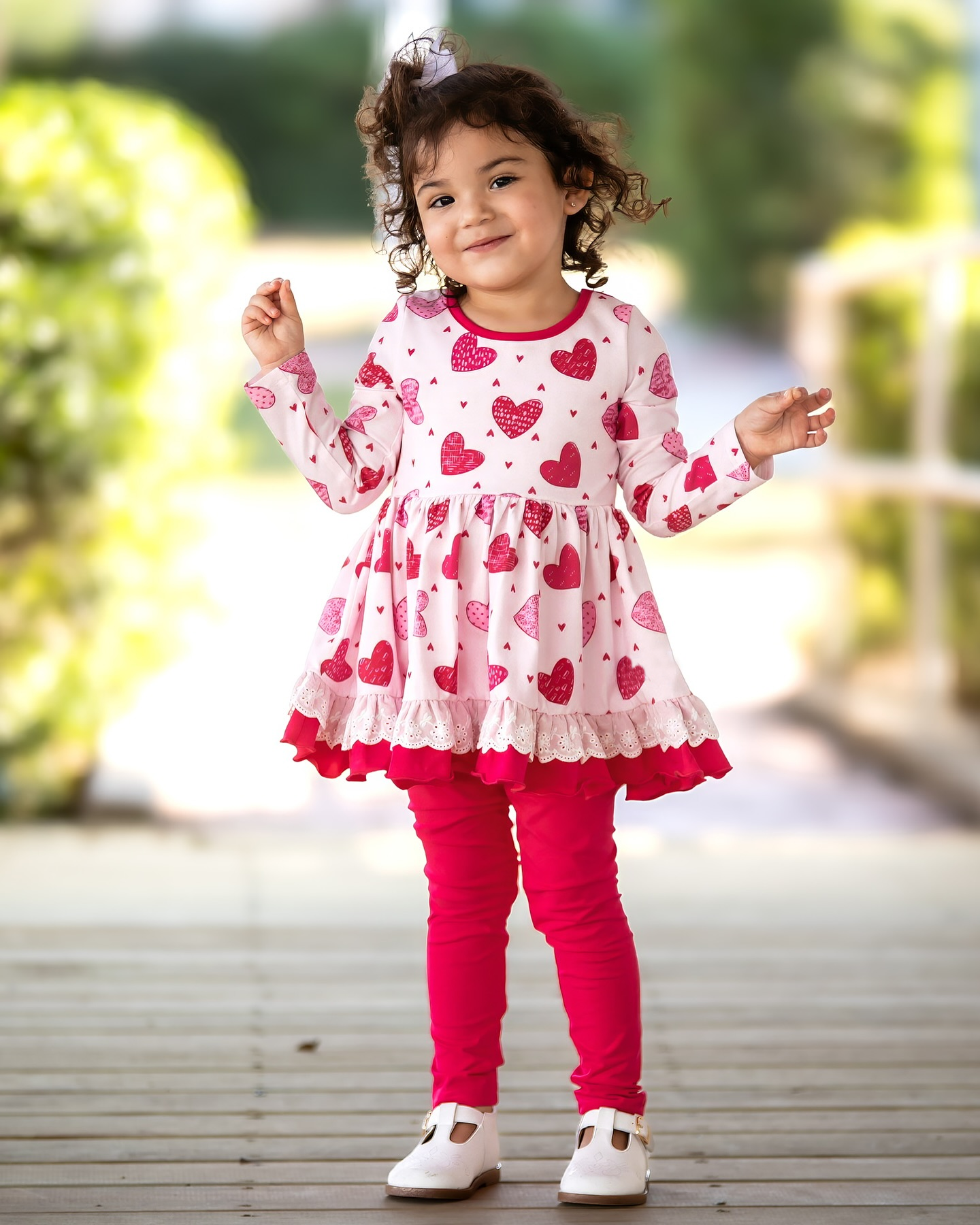 Preorder GLP2255 Valentine's Day hot pink heart long sleeve hot pink pants girls set