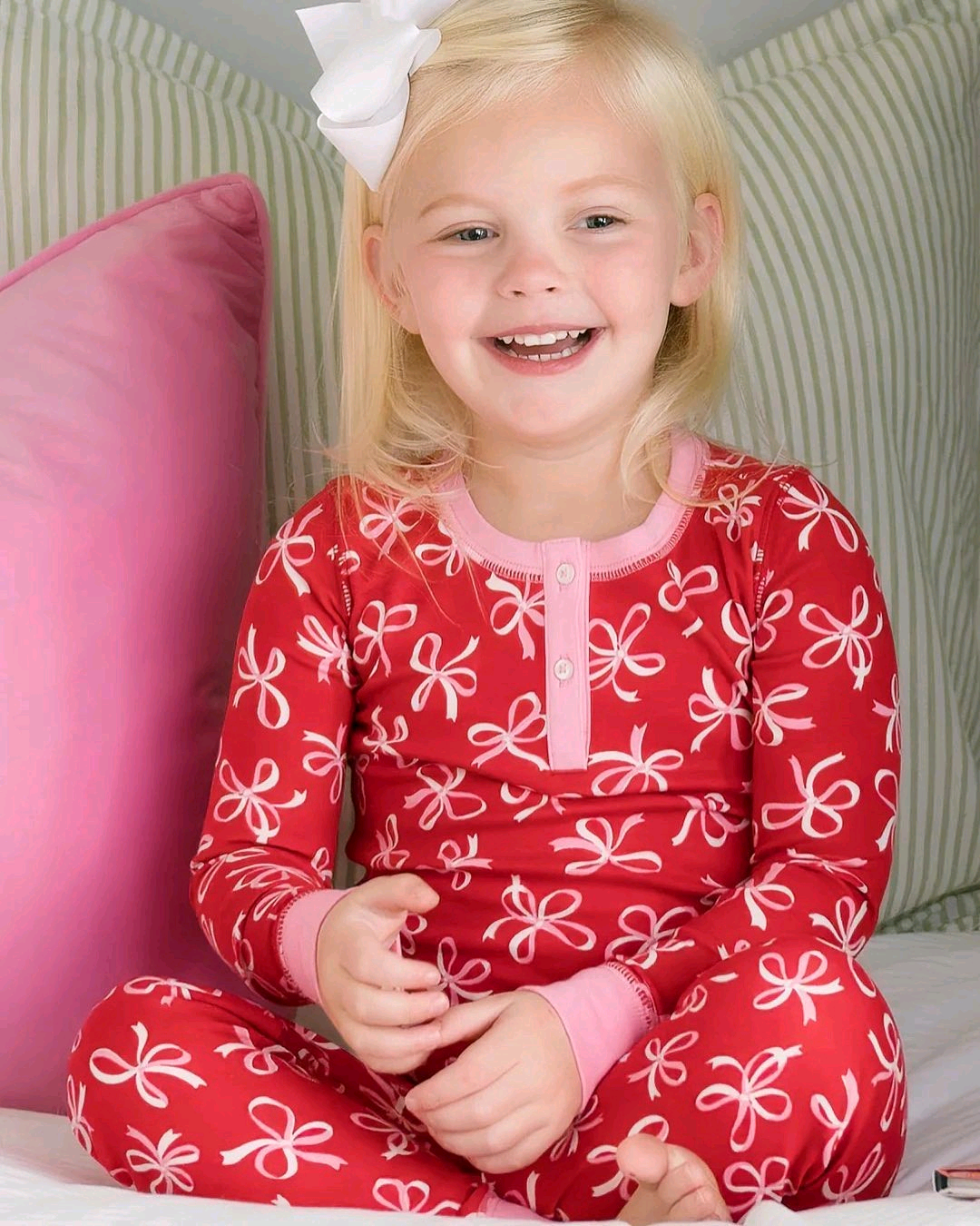 preorder GLP2263 cute bows red long sleeve pants girls pajamas