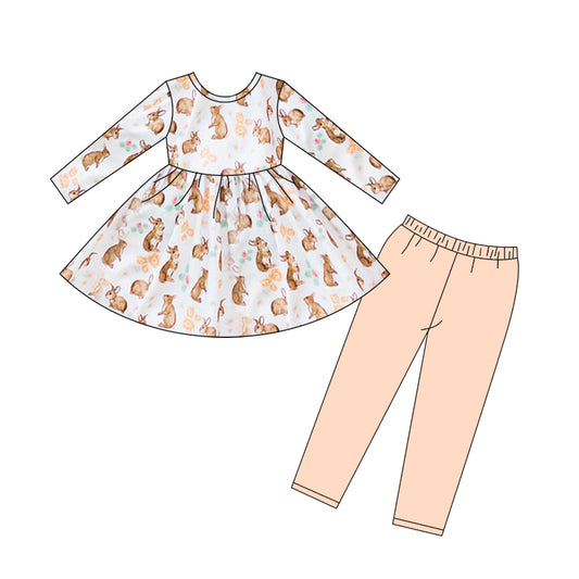 preorder GLP2267 Easter bunny rabbit flowers long sleeve orange pants girls set