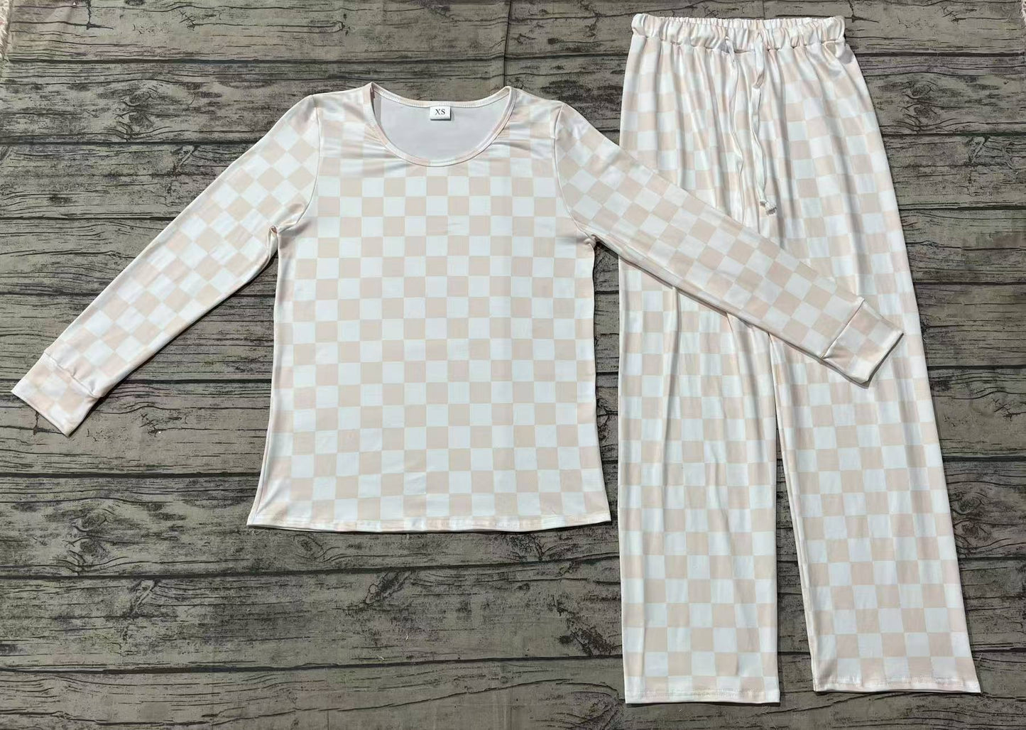 preorder GLP2291 Khaki Checkered Long Sleeve Pants Adult Women Set